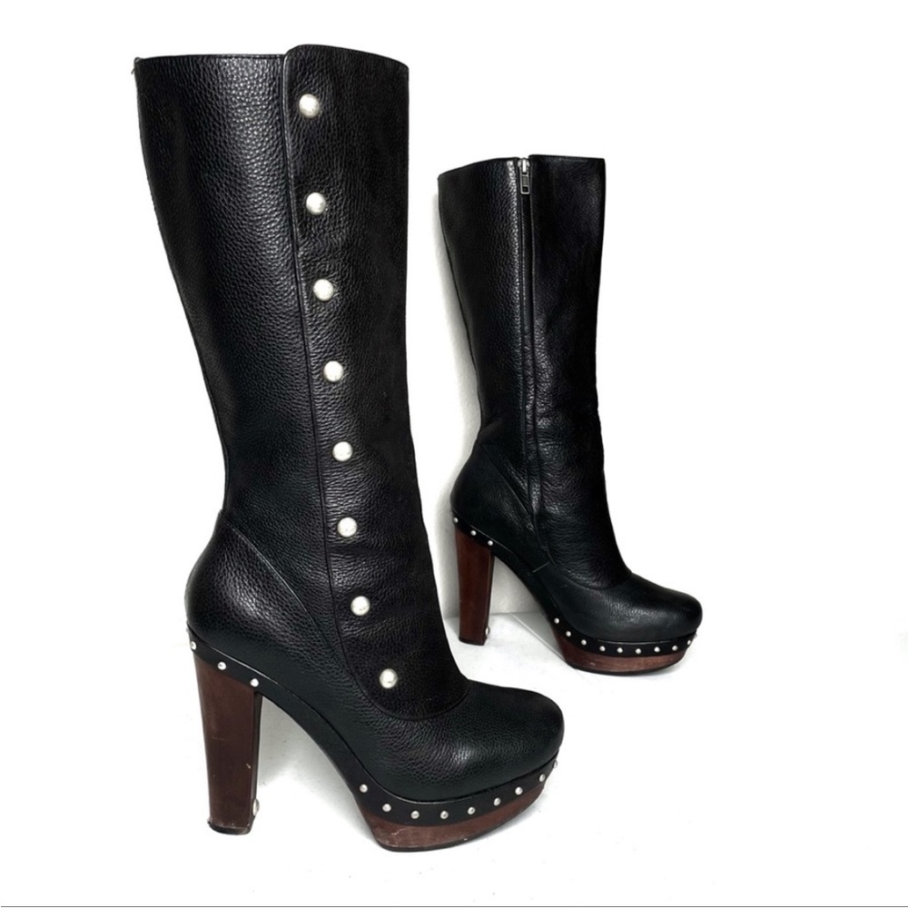 UGG Cosima Platform Heeled Tall Leather Boots Black Color Size 9